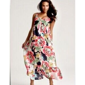 Johnny Was Dress Womens XS Silk Floral Maxi Button Front Ruffle Hem Boho Print